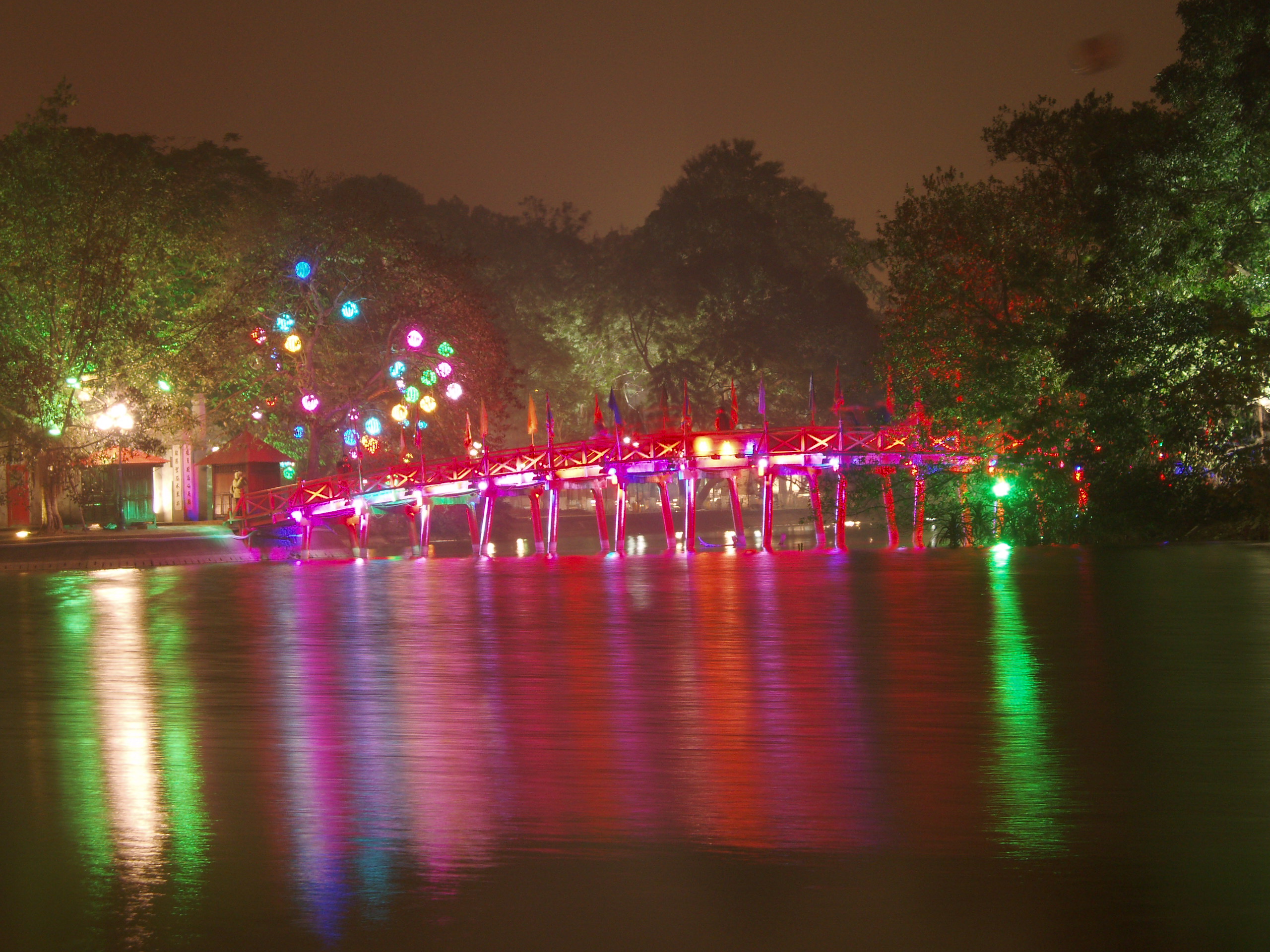 A Colorful Bridge at Night